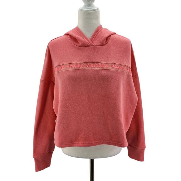 NWT Under Armour Loose Semi-Crop Pink Hoodie Sweatshirt Womens Small - Picture 4 of 10